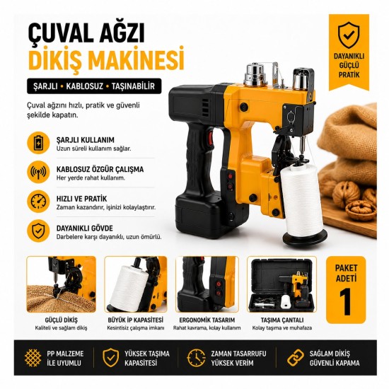 Çuval Ağız Dikiş Makinesi Şarjlı Kablosuz Taşınabilir